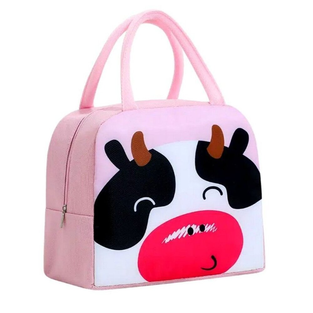 Morgan Sweet White Black Pink Cow Animal Face Insulated Lunch Bag Gift Packaged